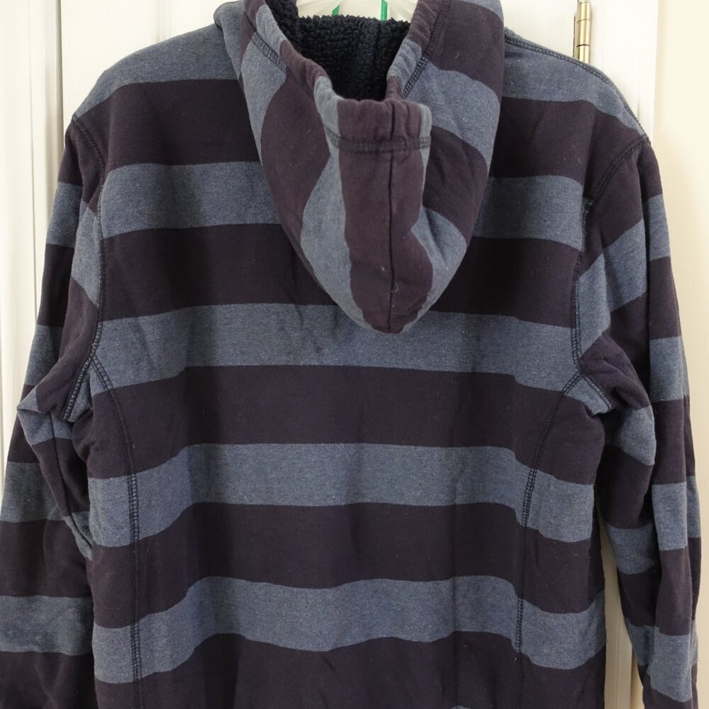 Men's Navy and Gray Striped Hooded Zip Sweater - Picture 3 of 8